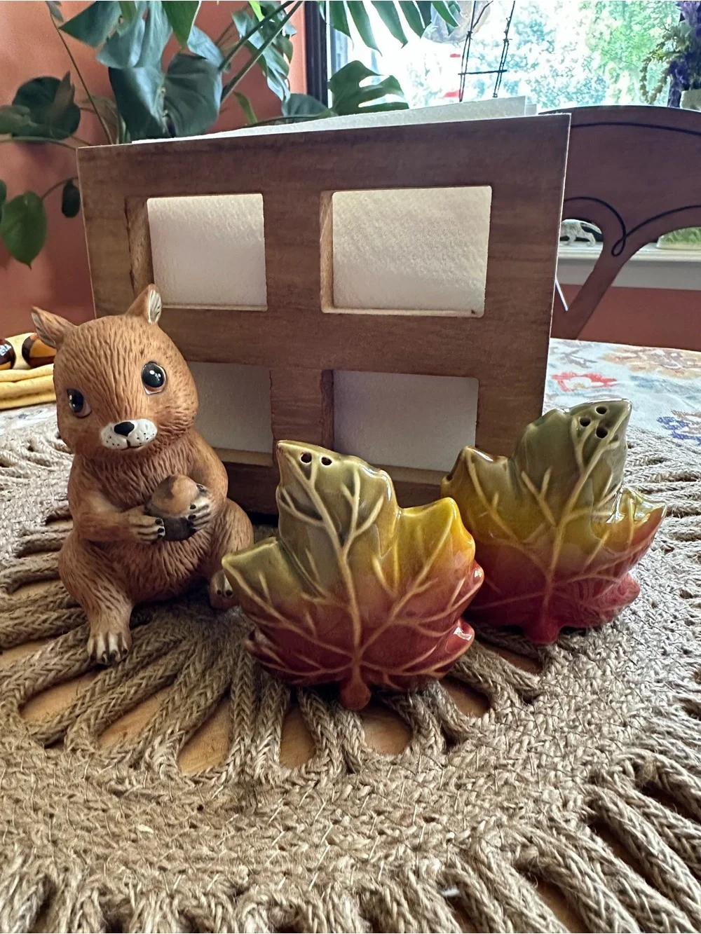 Autumn Leaf Ceramic Salt and Pepper Shakers - Multi colored perfect for Fall